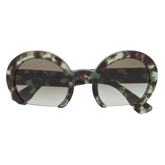 Miu Miu Women's Green Tortoise Shell Cut-off Round Sunglasses - Picture 2 of 7